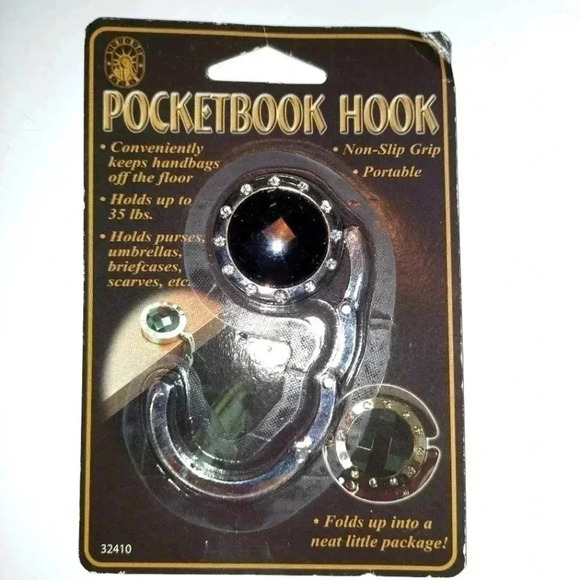Pocketbook hook,  pursed hook black with plated metal with rhinestones. - Picture 1 of 3